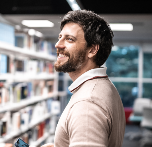 Man in library